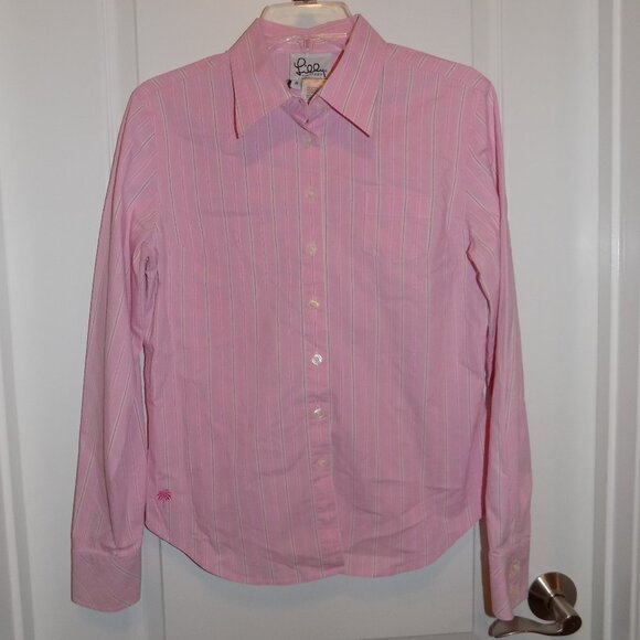 Vintage LILLY PULITZER White Label Pink Buttondown Shirt Striped Stretch Sz 10 - Picture 1 of 7